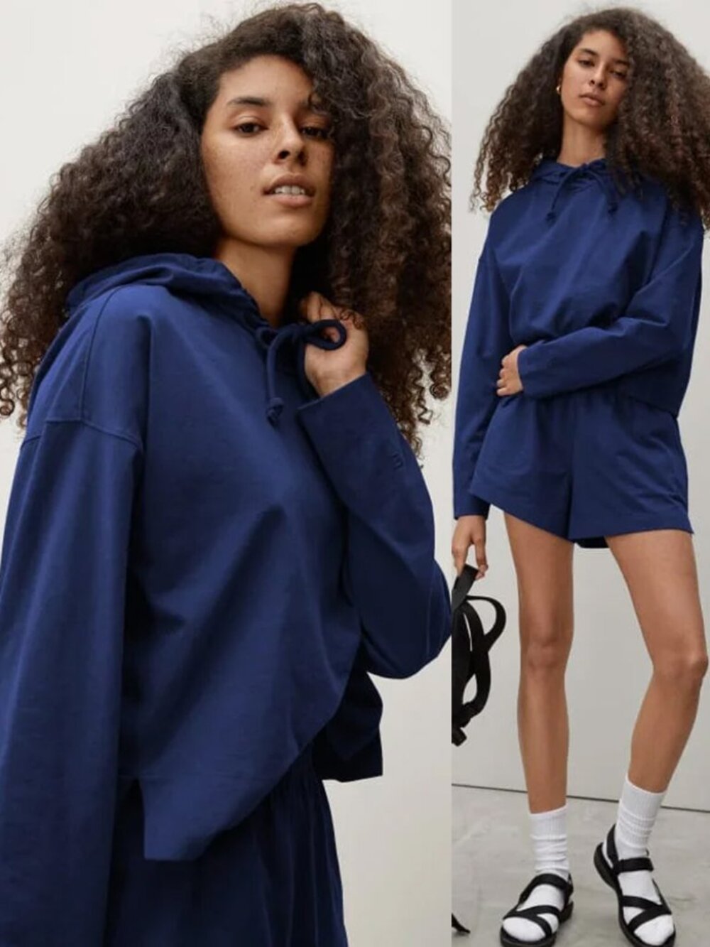 EVERLANE Women's M The Retro Jersey Hoodie Sweatshirt Crop 100% Organic Cotton